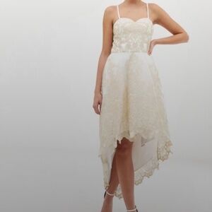 ChiChi London Bardot Strapless Lace High Low Dress | Wedding Engagement Bridal